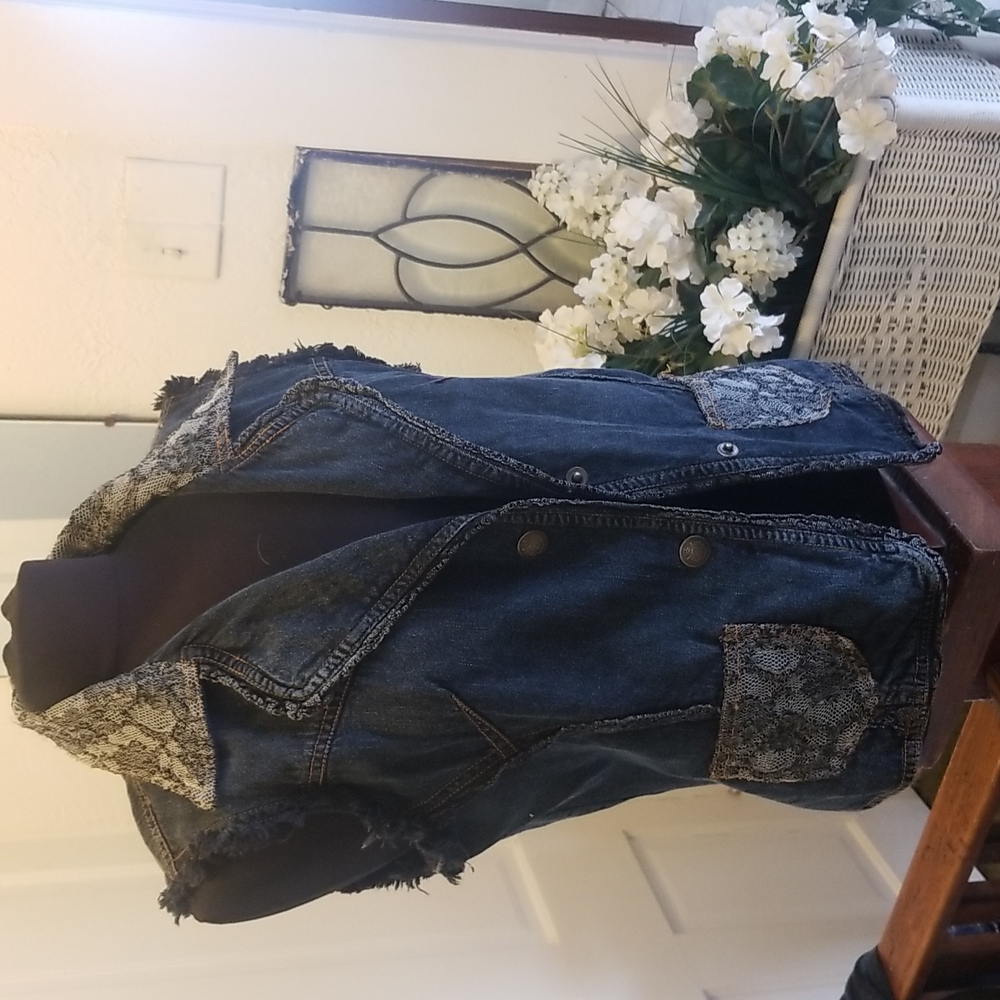 Demin Vest with raw edges and lace byFlash Back Couture